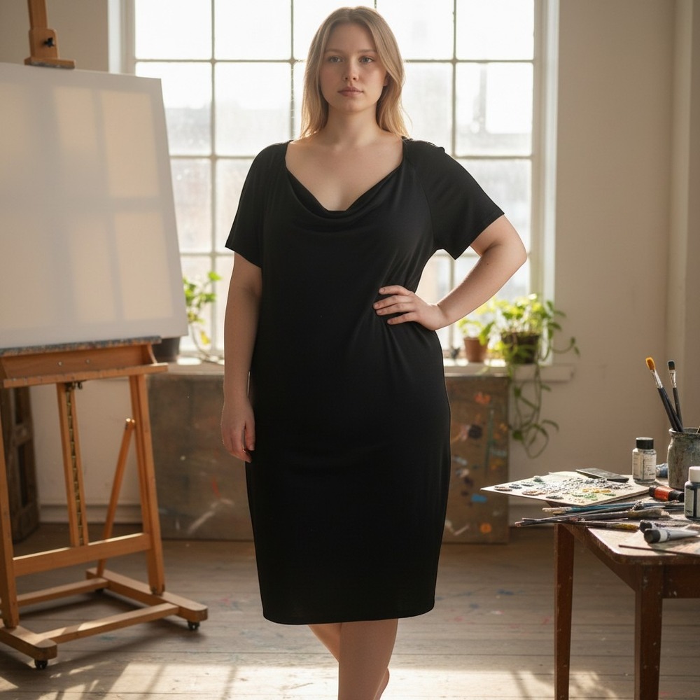 Unique Vintage Dress Plus Size 3X 20  Black Gathered Sweetheart Sheath Retro LBD